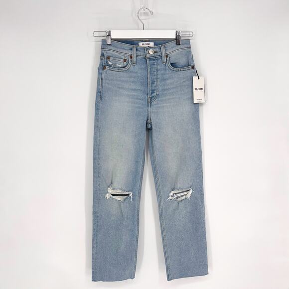 RE/DONE NWT 70s Stove Pipe Distressed Jeans Seawater Destroyed Women’s Size 24 - Picture 2 of 9
